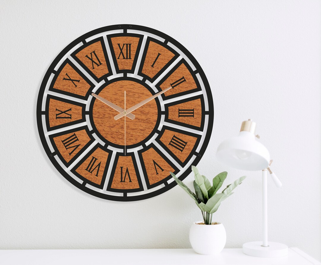 Large Modern Farmhouse Wall Clock, Rustic Wooden Wall Clock, Retro Wall