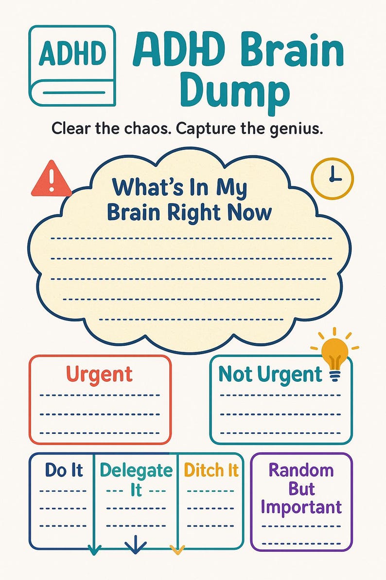 ADHD To-do List & Brain Dump Printable: Playful Organizer (pdf/word A4 ...