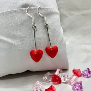 Valentine Hearts fused glass drop earrings / dichroic glass dangle earrings / unique delicate jewelry / gifts for her