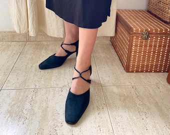 Wunderschöne Vintage Wildleder Mary Jane Schuhe, Größe 38