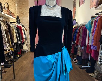 90's haute couture velvet cocktail dress made in Barcelona, Size S