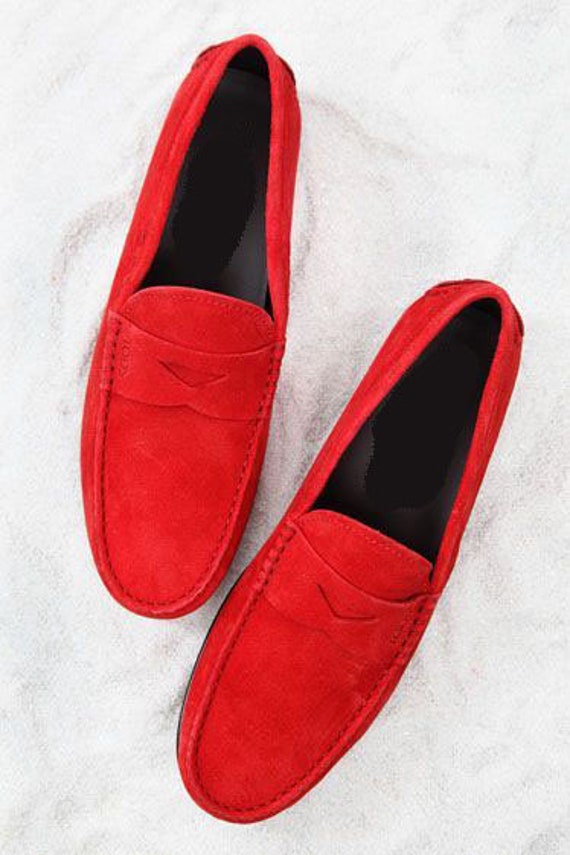 Red Berry Suede Decent Handmade Penny Loafers Festival Shoes for Men s Etsy UK