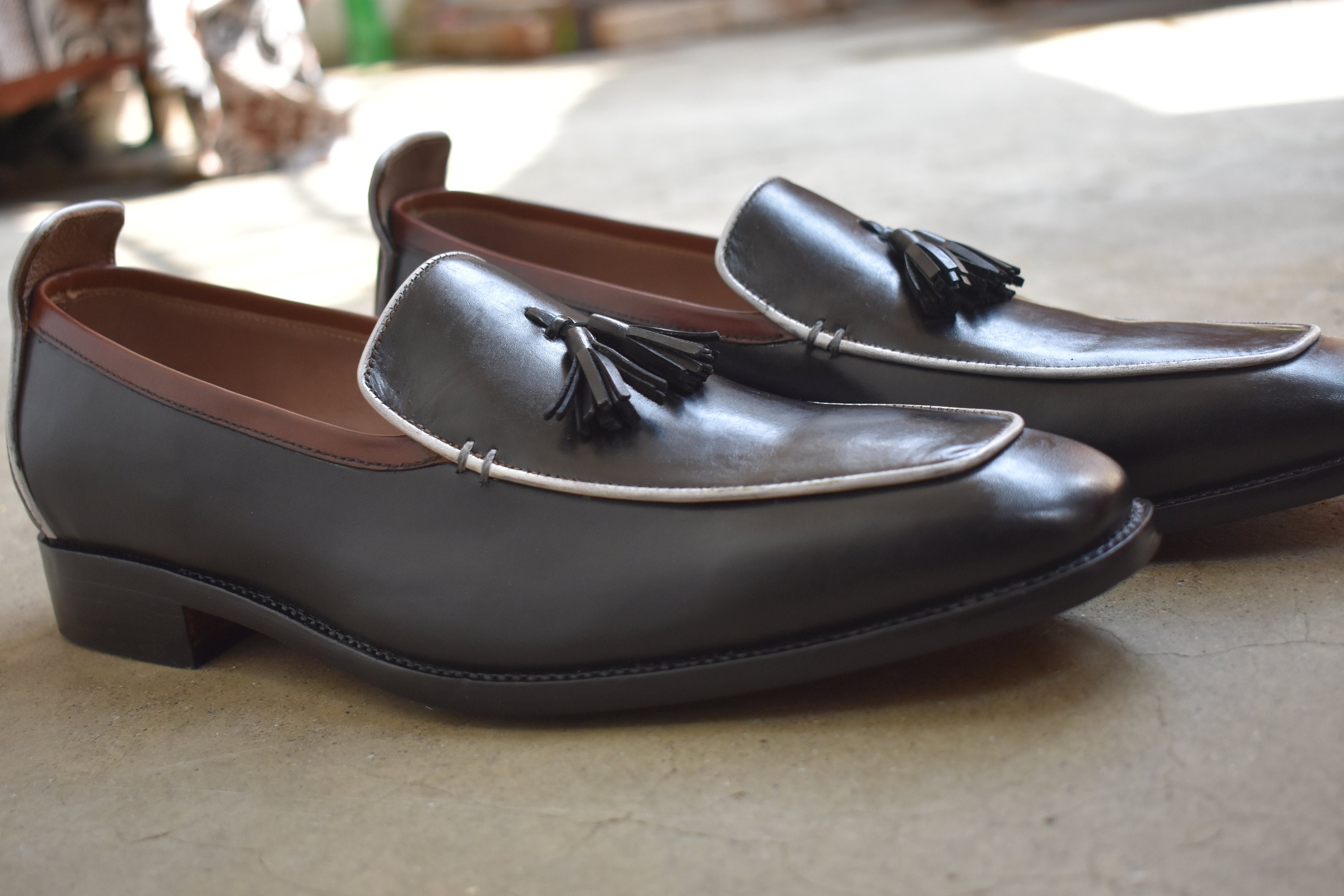 Men's 7 Star Handmade Black Tassels Loafers Dress Moccasin Shoes - Etsy