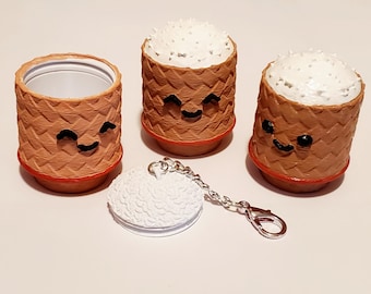 3D Printed Lao Thai Sticky Rice Bamboo Basket Container, Aep Khao, Kong Khao, Keychain Bag Charm Accessory Pill Bottle, Southeast Asian Food