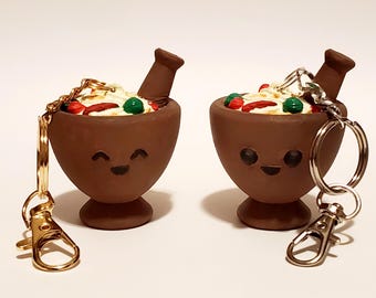 3D Printed Lao Thai Green Papaya Salad, Thum Mak Hoong Som Tum in Kruk Mortar and Pestle Keychain Bag Charm Accessory | Southeast Asian Food