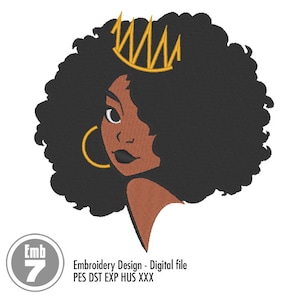 Black Afro Queen embroidery design for machine embroidery - pes dst exp hus xxx