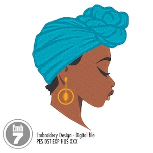 Black woman headwrap embroidery design for machine embroidery - pes dst exp hus xxx
