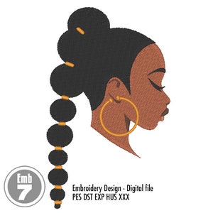 Black Woman with bubble ponytail embroidery design for machine embroidery - pes dst exp hus xxx