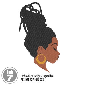 Black Woman with dreads embroidery design for machine embroidery - pes dst exp hus xxx