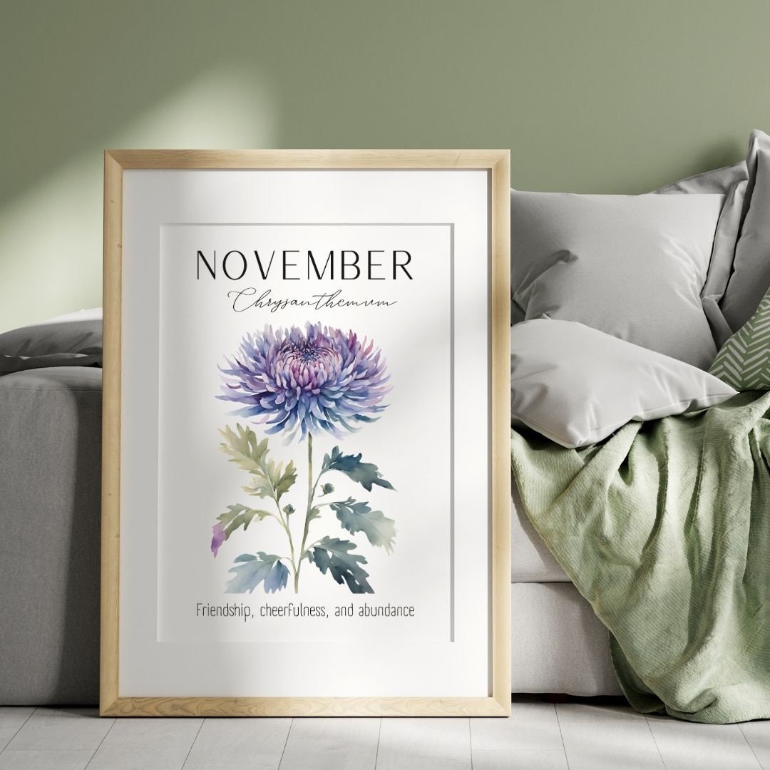 Watercolor Birth Flower November Chrysanthemum Symbolizes Friendship