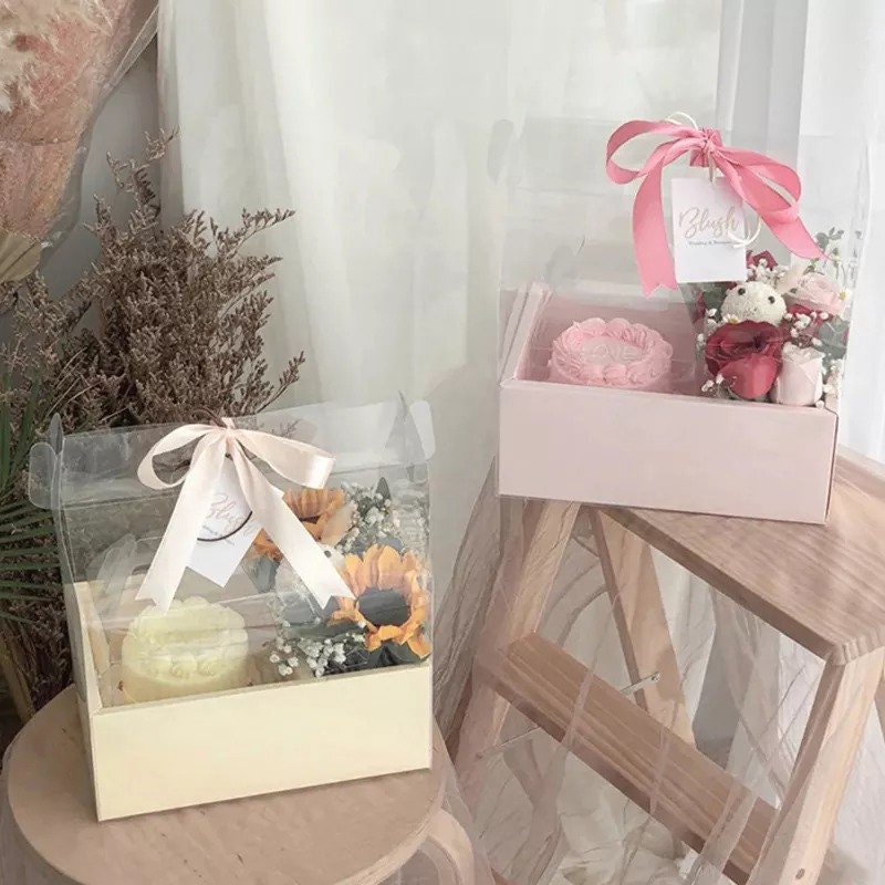 Prep & Savour 6 Pcs Clear Cake Box With Ribbon 2-Layer 10X10x10 Inch, Transparent Cake Carrier Box With Lids, PET Tall Cake Packaging Boxes, Clear