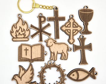Christian Symbols Religious Ornament Keychain and Pendant Bundle SVG DXF Laser Cut Files for Glowforge Cricut xTool