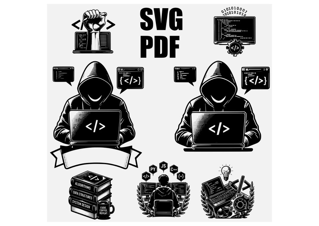 Programmer SVG Bundle, Developer Logo Set, Coding Badge Designs, Tech ...