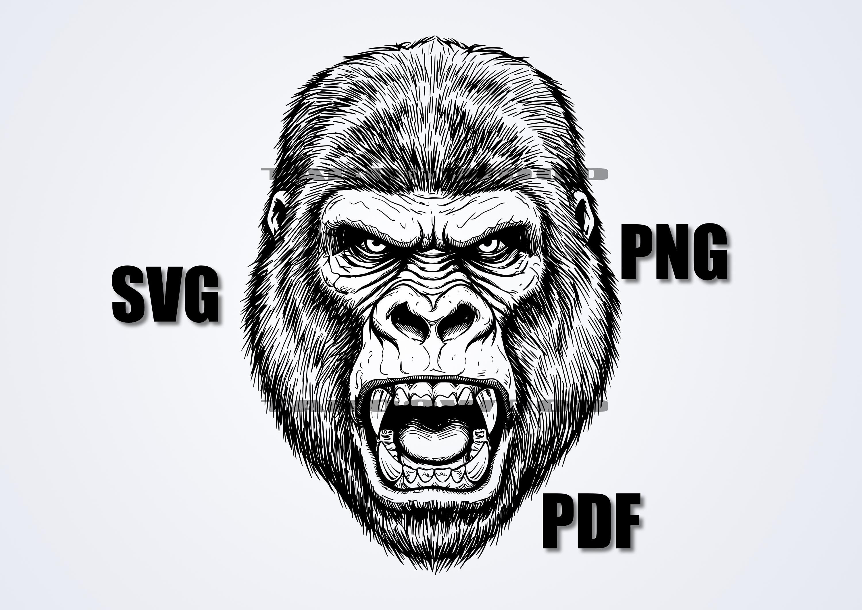 Angry Gorilla Face Illustration | Wild Animal Drawing | PNG SVG PDF ...