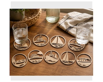 Boat Coaster SVG Bundle | Nautical Laser Cut Files for Glowforge | Sailboat & Yacht Coaster DXF | Wooden Coastal Decor Templates LIGHTBURN