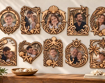 Nautical Laser Cut Frames SVG DXF LightBurn, Ocean Frames Bundle, Multi Layer Laser Cut Frame, Coastal Wall Decor Digital Download