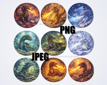 Dragon Clipart Bundle – 35+ Fantasy Dragon Illustrations, Cute & Fire Dragons PNG, Magical Creatures, DnD Art, Digital Download for Stickers