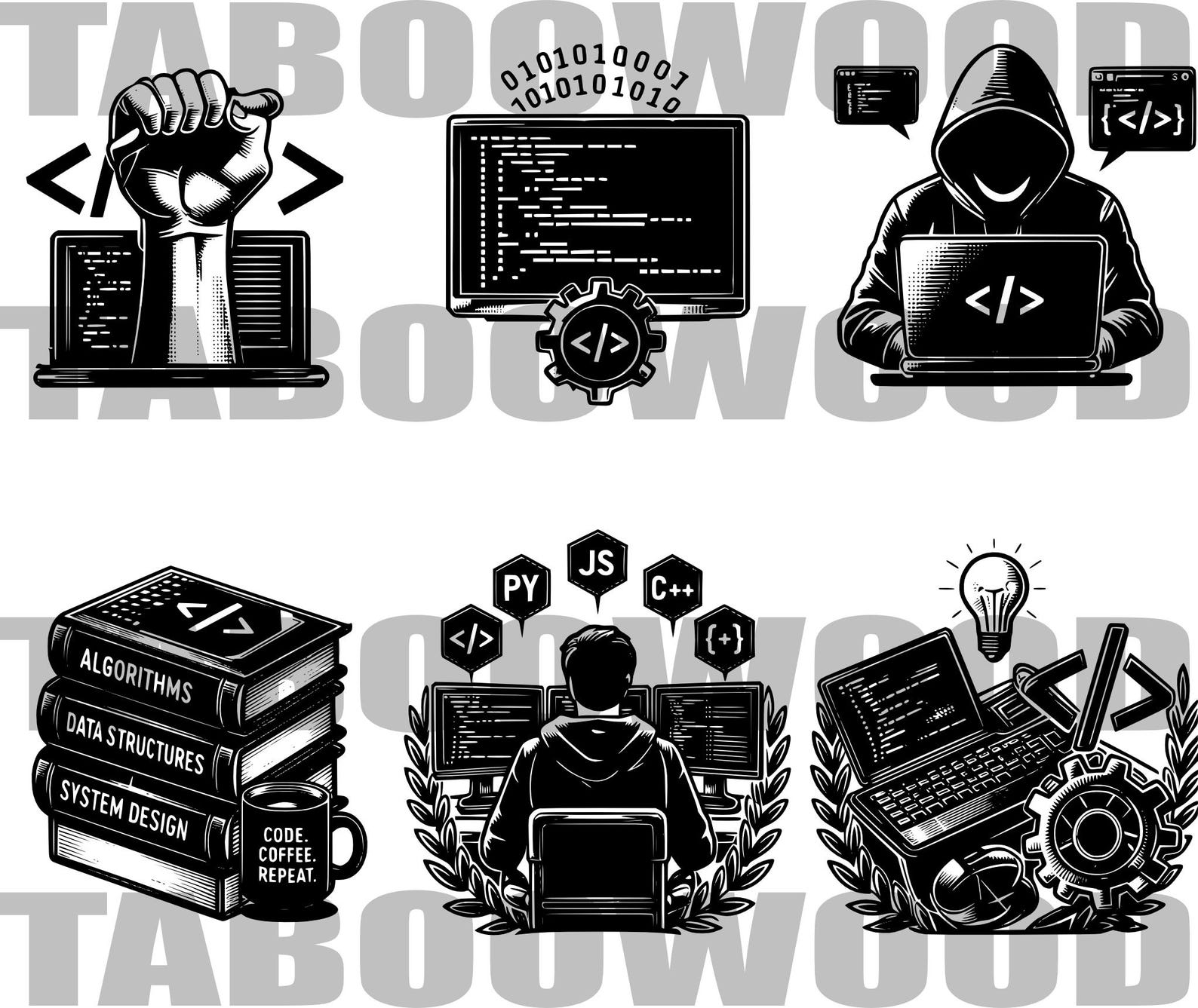 Programmer SVG Bundle, Developer Logo Set, Coding Badge Designs, Tech ...