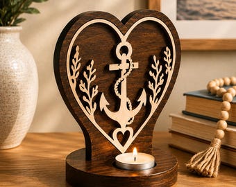 Multi Layer Anchor Heart Candle Holder Sculpture SVG DXF – Nautical Laser Cut Files – Coastal Decor – 3mm 4mm LightBurn