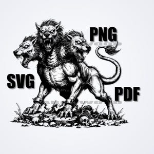 Cerberus Hellhound Clipart, Three-Headed Dog Vector (SVG, PNG, PDF) Commercial Use