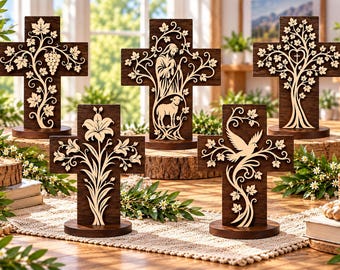 Multi Layer Christian Cross Bundle – 5 Religious Laser Cut Sculptures – SVG DXF LightBurn Files – 3mm 4mm