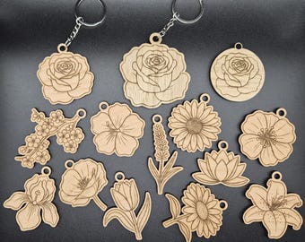 Laser Cut Flower Keychain SVG Bundle – Floral Template Designs (Digital Download)