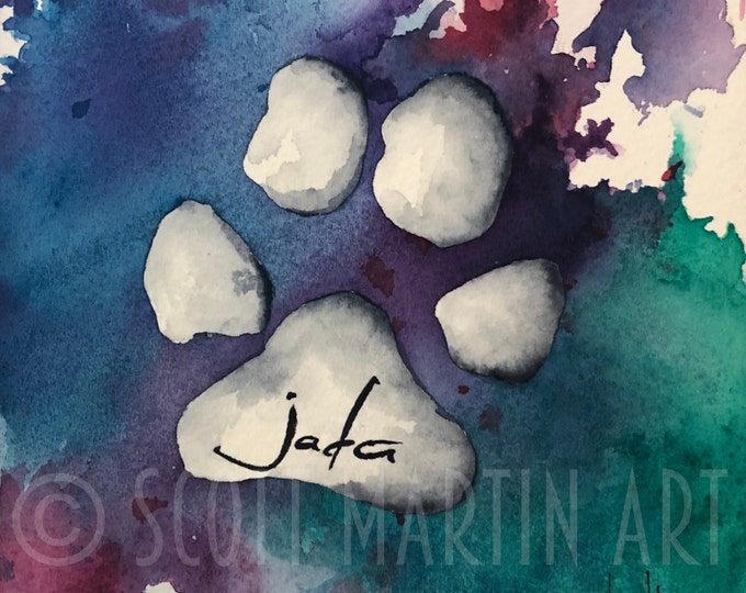 Custom Pet Memorial Watercolor Painting, Custom Pet Memorial Passing Gift, Paw Print Painting, Pet Loss Gift, Pet Memorial, Watercolor Art