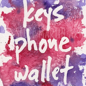 Llaves personalizadas Billetera de teléfono Pintura de acuarela, Llaves Signo de billetera de teléfono, Recordatorio de billetera de teléfono de llave, Regalo de bienvenida, Letrero de entrada, CustomArt