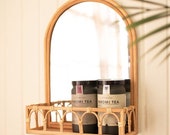 Arched Wooden Rattan Wall Decoration Basket, Hanging Wall Basket Holder with Decorative Arched Mirror, Wall Mounted