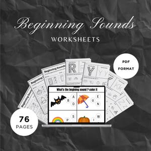 Printable Beginning Sounds Worksheets | Preschool-1st Grade Phonics and Literacy | Alphabet Worksheet | Letter Sounds Worksheet