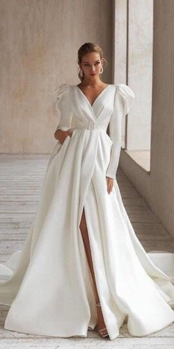 Luxury Wedding Dresses With Satin Unique Wedding Dress Puff - Etsy