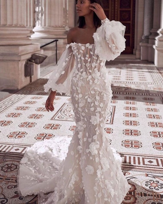 Mermaid Wedding Dress lace Corset Wedding Dress flower Lace - Etsy