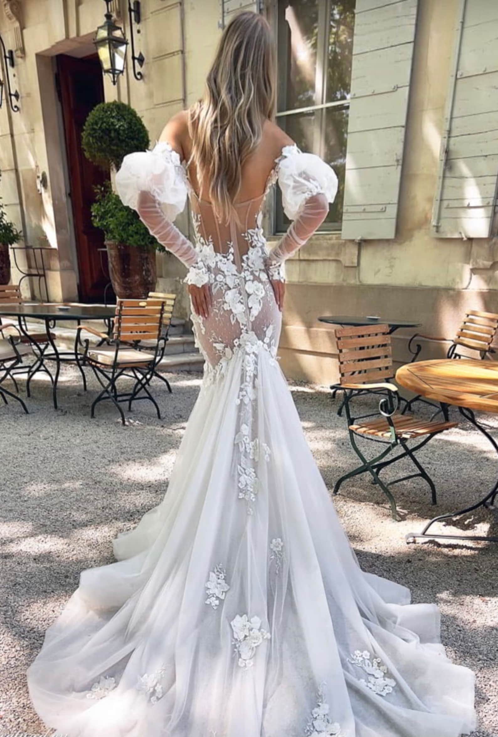 Corset Wedding Dress Lace boho Mermaid Wedding Dress floral - Etsy