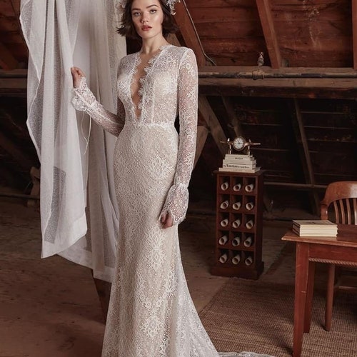 Luxury Lace Mermaid Wedding Dressv-neck Wedding Dress Simple - Etsy