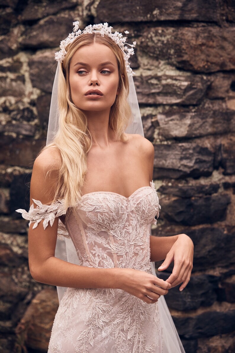 Floral Lace Wedding Dress off Shoulder Corset Wedding Dress Etsy