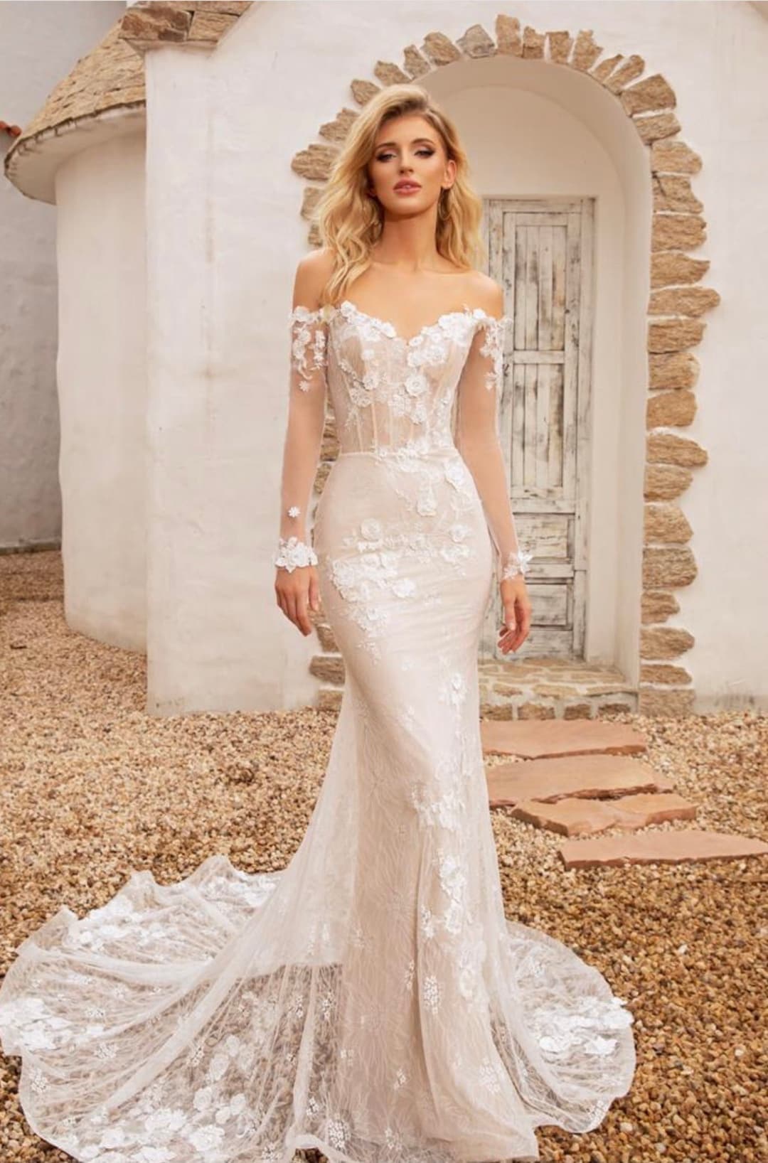 Mermaid Wedding Dress Long Sleeve off Shoulder Mermaid Etsy