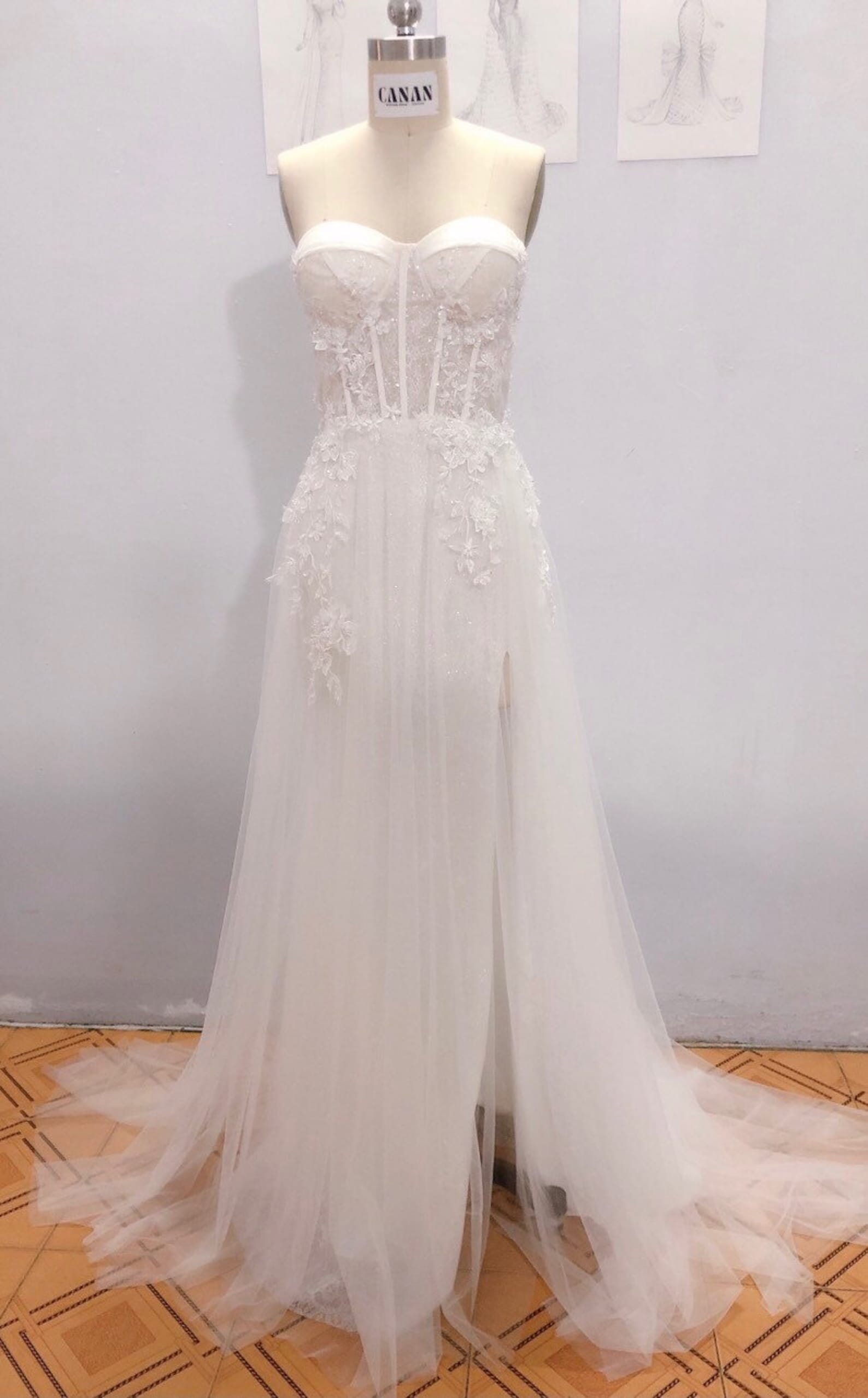 Corset Mermaid Wedding Dress Lace Wedding Dress With Sleeve Etsy