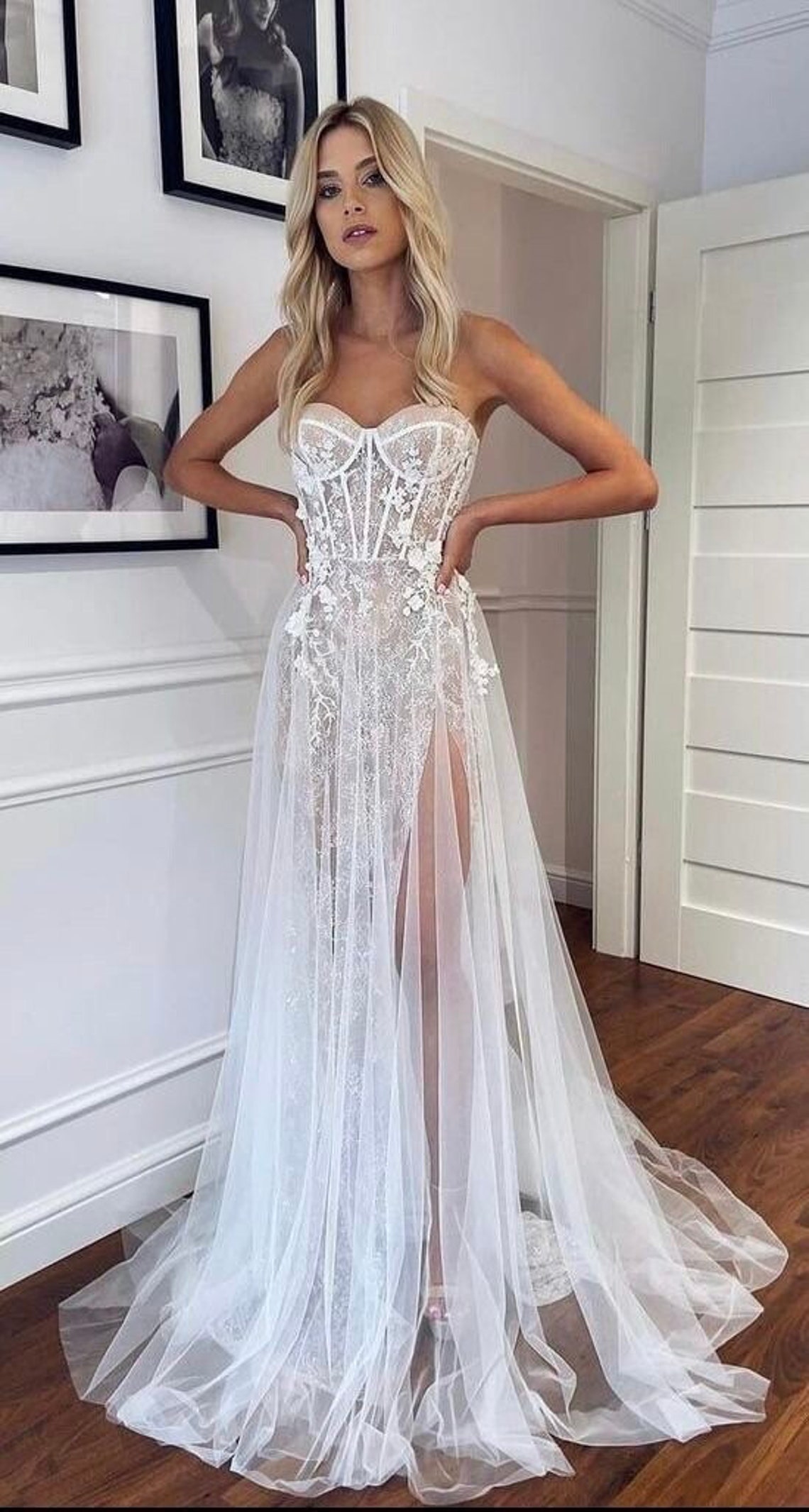 Corset Mermaid Wedding Dress Lace Wedding Dress With Sleeve Etsy