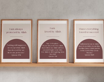 Set of 3 Islamic Affirmation Wall Art Digital Print | Digital Download, Islam Digital Prints, Muslim Home Decor