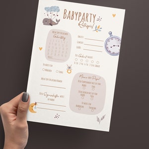 Babyparty Spiel für Junge & Mädchen | 10 Tippkarten / Ratekarten | Geschenk für Schwangere / Gender Reveal Party