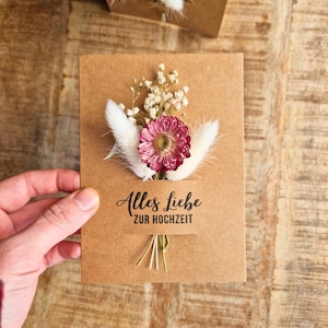 Karte zur Hochzeit mit Trockenblumen, Kraftpapier, DIN A6
