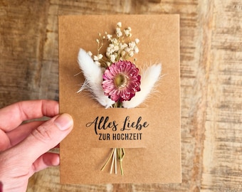 Karte zur Hochzeit mit Trockenblumen, Kraftpapier, DIN A6