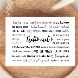 Karte Abschied, tschö mit ö, Postkarte tschüß, lustig, Abschied Kollege, DIN A6