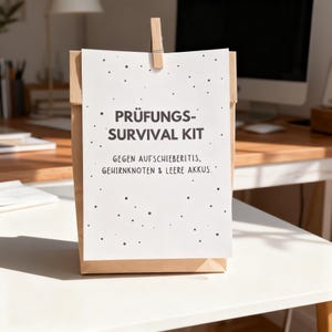 Prüfungs Survival Kit – Lustige Notfalltüte für Prüfung, Abi, Studium und Führerschein – Geschenk für Schüler, Studenten & Azubis