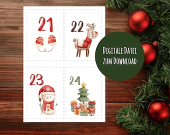 DIY Adventskalender Zahlen zum ausdrucken, Digitale Datei Download, Advent Adventszeit Weihnachtszeit Weihnachtskalender