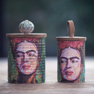 Blech Dose vintage shabby chic, maritim, upcycling, zum bepflanzen, für Utensilien, Frida Kahlo afbeelding 1