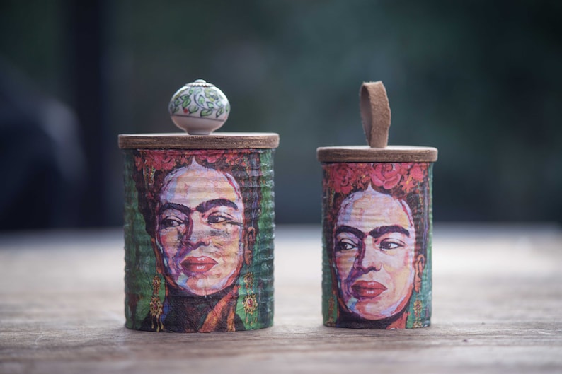 Blech Dose vintage shabby chic, maritim, upcycling, zum bepflanzen, für Utensilien, Frida Kahlo afbeelding 1