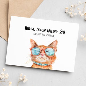 Karte zum 30. Geburtstag, Katze, Juhu, schon wieder 29, runder Geburtstag, lustige Karte