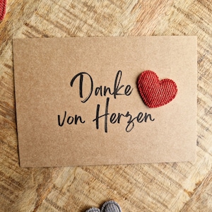 Danke von Herzen, Karte aus Kraftpapier mit Stoffherz, Danke sagen, DIN A6