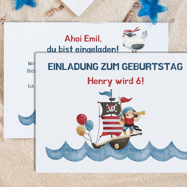 Einladungskarten Kindergeburtstag, Schatzsuche, Piratenparty, personalisiert, Schnitzeljagd